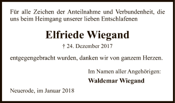 Traueranzeige von Elfriede Wiegand von Eschwege