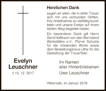 Traueranzeige von Evelyn Leuschner von Eschwege