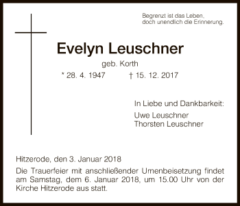 Traueranzeige von Evelyn Leuschner von Eschwege