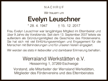 Traueranzeige von Evelyn Leuschner von Eschwege