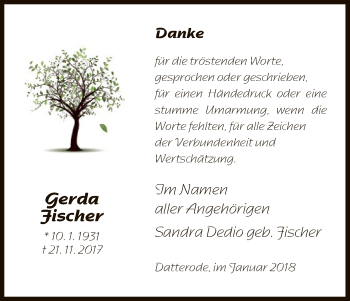 Traueranzeige von Gerda Fischer von Eschwege