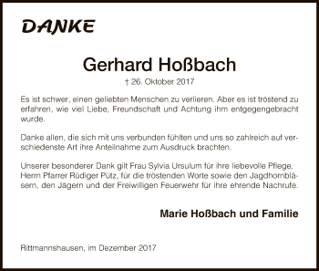 Traueranzeige von Gerhard Hoßbach von Eschwege