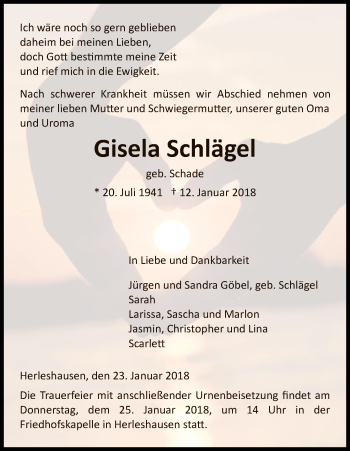 Traueranzeige von Gisela Schlägel von Eschwege