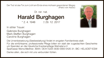 Traueranzeige von Harald Burghagen von Eschwege