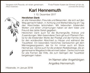 Traueranzeige von Karl Hennemuth von Eschwege