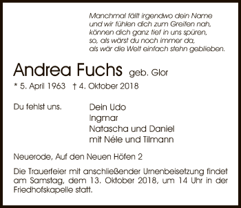 Traueranzeige von Andrea Fuchs von Eschwege