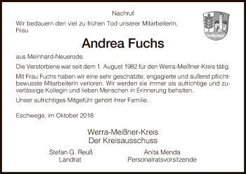 Traueranzeige von Andrea Fuchs von Eschwege