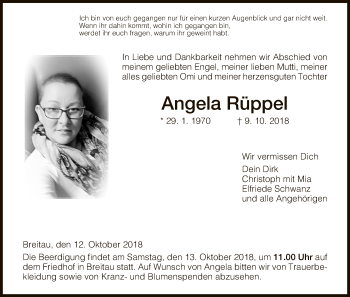 Traueranzeige von Angela Rüppel von Eschwege