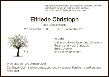 Traueranzeige von Elfriede Christoph von Eschwege