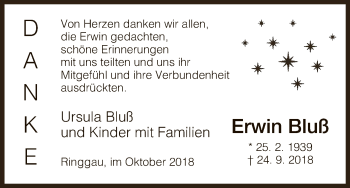 Traueranzeige von Erwin Bluß von Eschwege