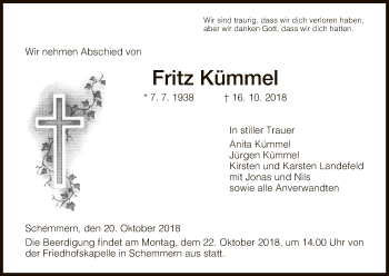 Traueranzeige von Fritz Kümmel von Eschwege