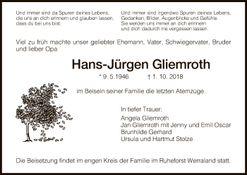 Traueranzeige von Hans-Jürgen Gliemroth von Eschwege