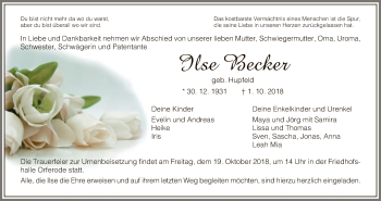 Traueranzeige von Ilse Becker von Eschwege