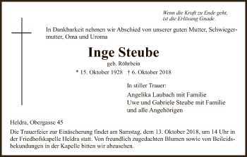 Traueranzeige von Inge Steube von Eschwege