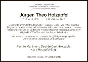 Traueranzeige von Jürgen Theo Holzapfel von Eschwege