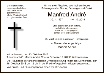 Traueranzeige von Manfred André von Eschwege