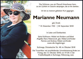 Traueranzeige von Marianne Neumann von Eschwege