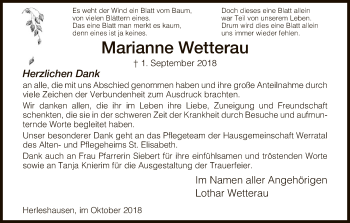 Traueranzeige von Marianne Wetterau von Eschwege