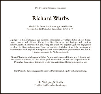 Traueranzeige von Richard Wurbs von Eschwege