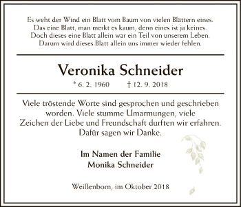 Traueranzeige von Veronika Schneider von Eschwege