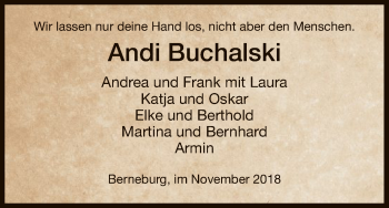 Traueranzeige von Andi Buchalski von Eschwege