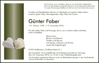 Traueranzeige von Günter Faber von Eschwege