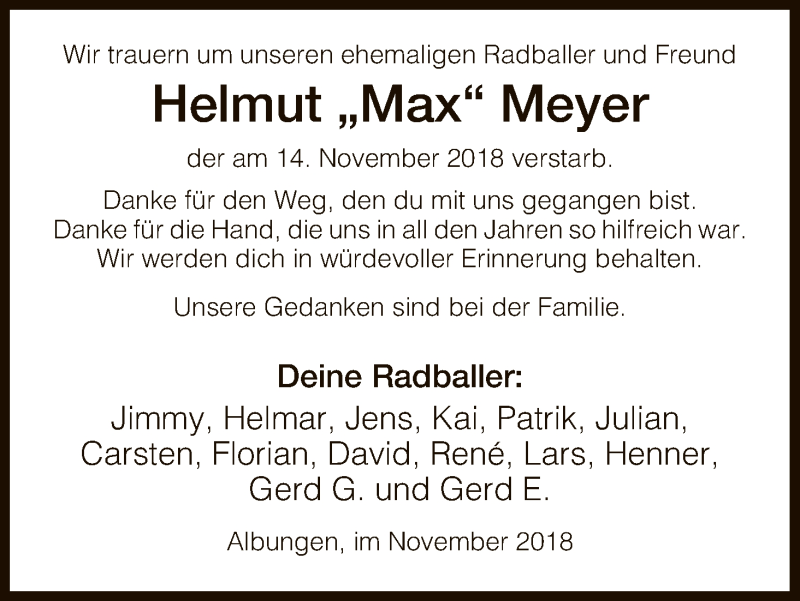  Traueranzeige für Helmut Meyer vom 23.11.2018 aus Eschwege