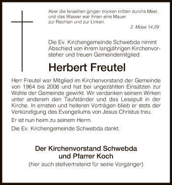 Traueranzeige von Herbert Freutel von Eschwege