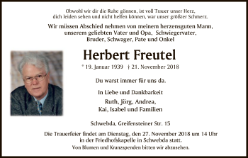 Traueranzeige von Herbert Freutel von Eschwege