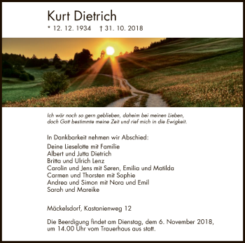 Traueranzeige von Kurt Dietrich von Eschwege