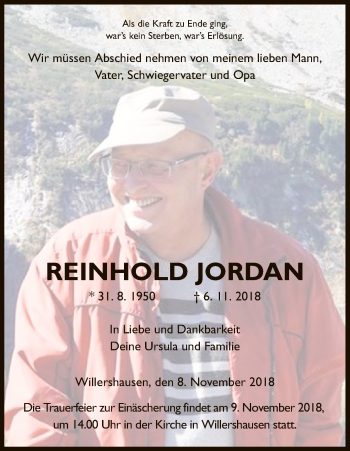 Traueranzeige von Reinhold Jordan von Eschwege