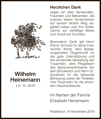 Traueranzeige von Wilhelm Heinemann von Eschwege