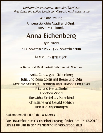 Traueranzeige von Anna Eichenberg von Eschwege