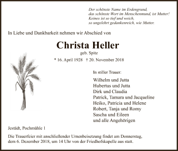 Traueranzeige von Christa Heller von Eschwege