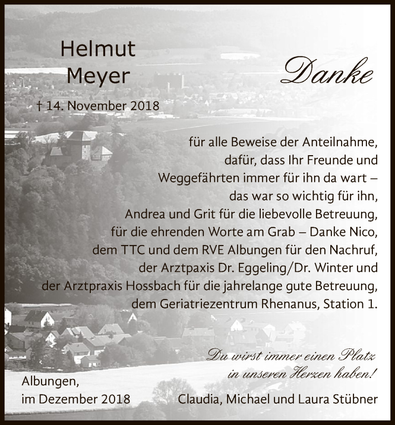  Traueranzeige für Helmut Meyer vom 15.12.2018 aus Eschwege