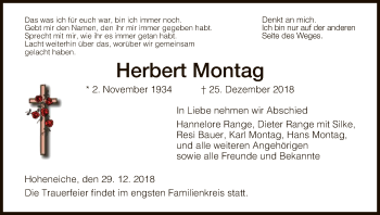 Traueranzeige von Herbert Montag von Eschwege