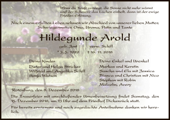 Traueranzeige von Hildegunde Arold von Eschwege