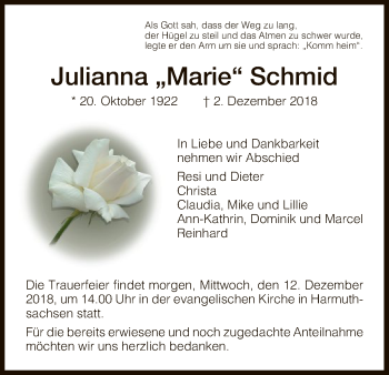 Traueranzeige von Julianna Schmid von Eschwege