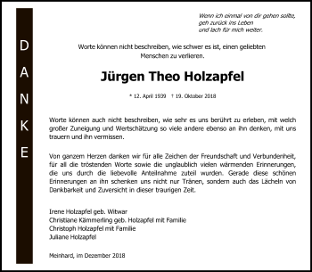 Traueranzeige von Jürgen Theo Holzapfel von Eschwege