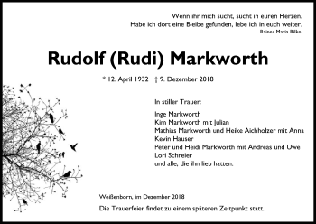 Traueranzeige von Rudolf Markworth von Eschwege