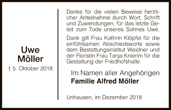 Traueranzeige von Uwe Möller von Eschwege