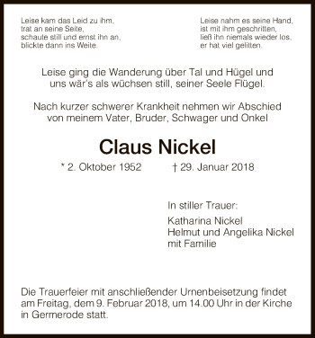 Traueranzeige von Claus Nickel von Eschwege
