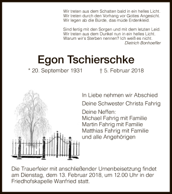 Traueranzeige von Egon Tschierschke von Eschwege