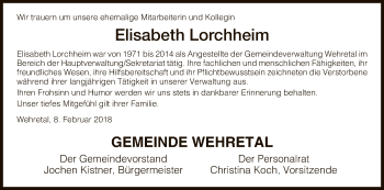 Traueranzeige von Elisabeth Lorchheim von Eschwege