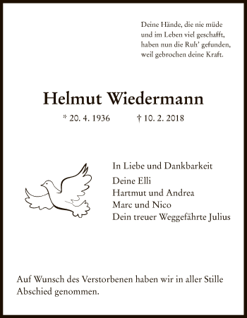 Traueranzeige von Helmut Wiedermann von Eschwege