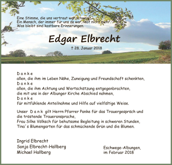 Traueranzeige von Ingrid Elbrecht von Eschwege