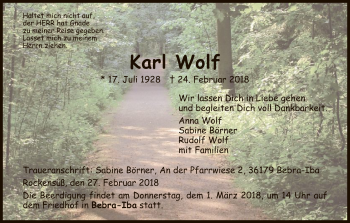 Traueranzeige von Karl Wolf von Eschwege