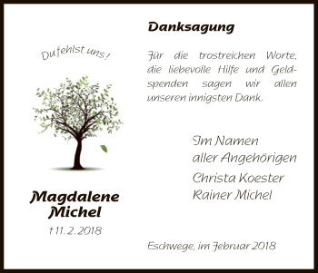 Traueranzeige von Magdalene Michel von Eschwege