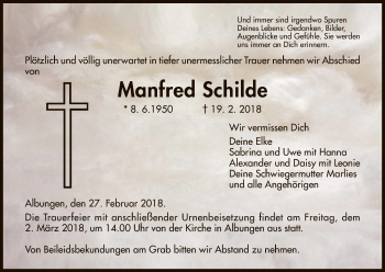 Traueranzeige von Manfred Schilde von Eschwege