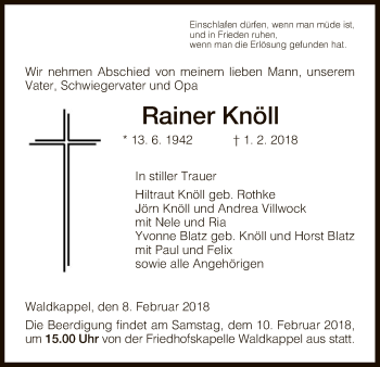 Traueranzeige von Rainer Knöll von Eschwege